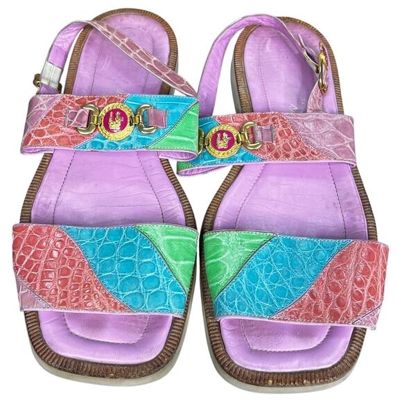 Vintage Wendel’s Italian Made Pastel Pink Blue Alligator Sandals Size US 11/11.5 main image 12